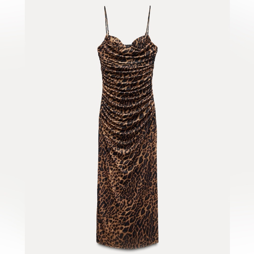 Zara Brown Leopard Print Midi Dress
